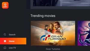 Waka TV sidebar menu with Search, Home, Live TV and Movies and Series
